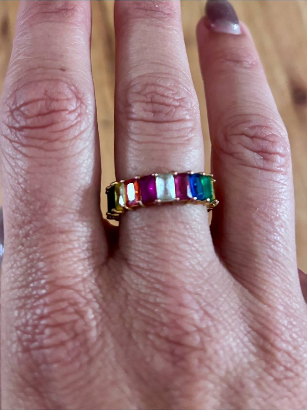 Gold Multi-Color Baguette Gemstone Band Ring - Rainbow Colors 🌈